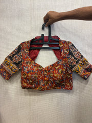 Red Kalamkari backless blouse