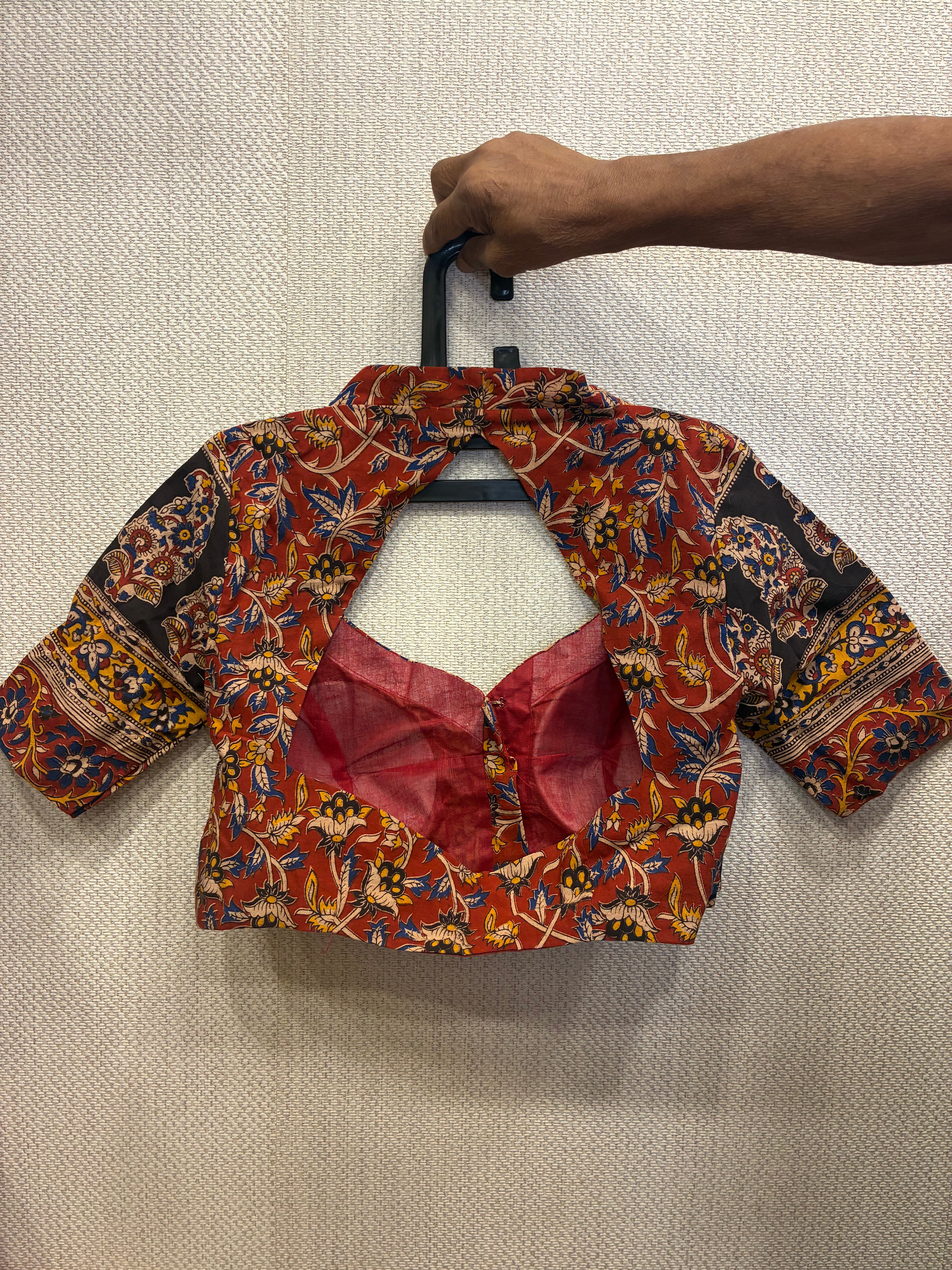Red Kalamkari backless blouse