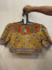 Yellow Kalamkari puff sleeves blouse