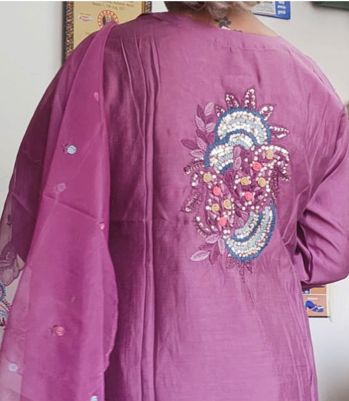 "Mauve Bagh" - 3 pcs chanderi salwar-suit set