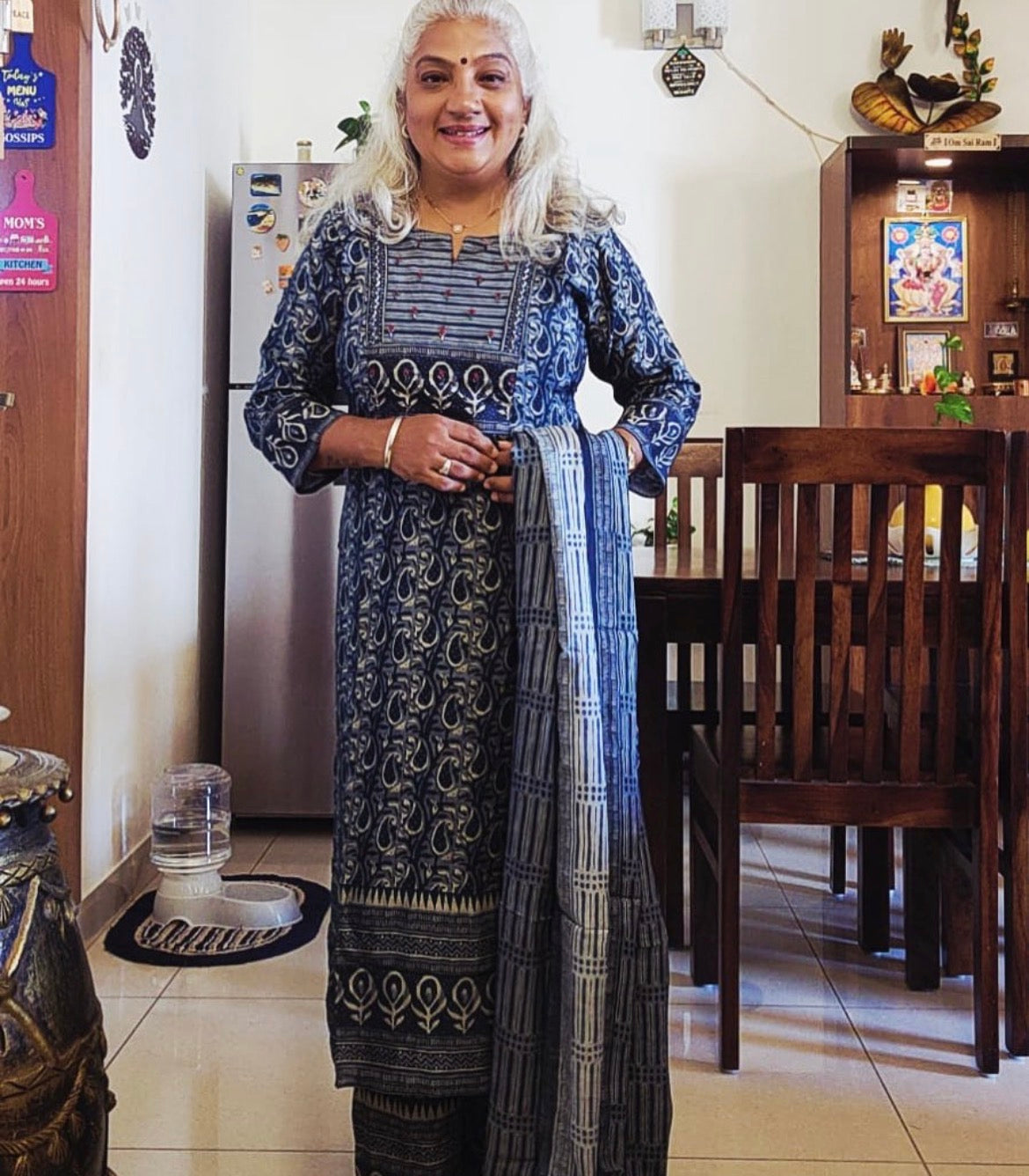 "Indigo Glam" - 3 pcs hand-block printed modal salwar-suit set