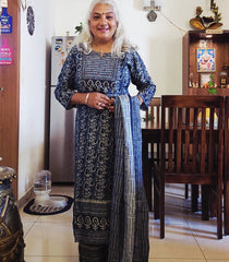 "Indigo Glam" - 3 pcs hand-block printed modal salwar-suit set