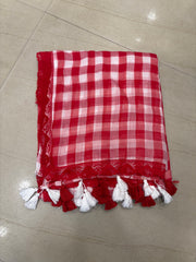 Coloured lace chequered mul cotton saree