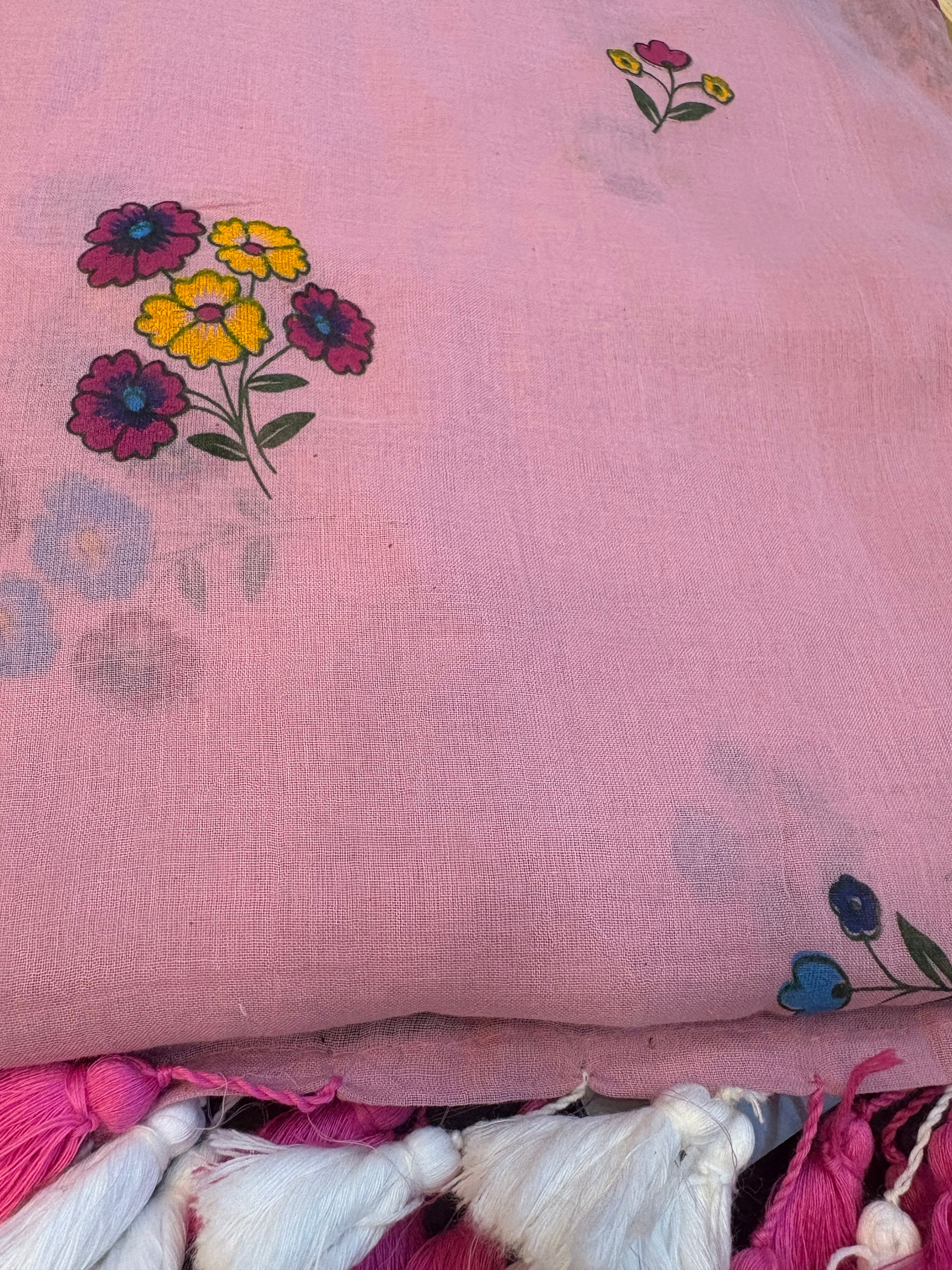 "Flora" collection of printed floral mul cotton saree