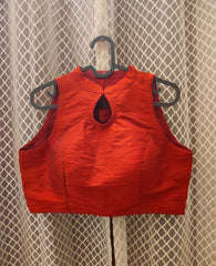 Deep burnt red semi silk sleeveless designer blouse