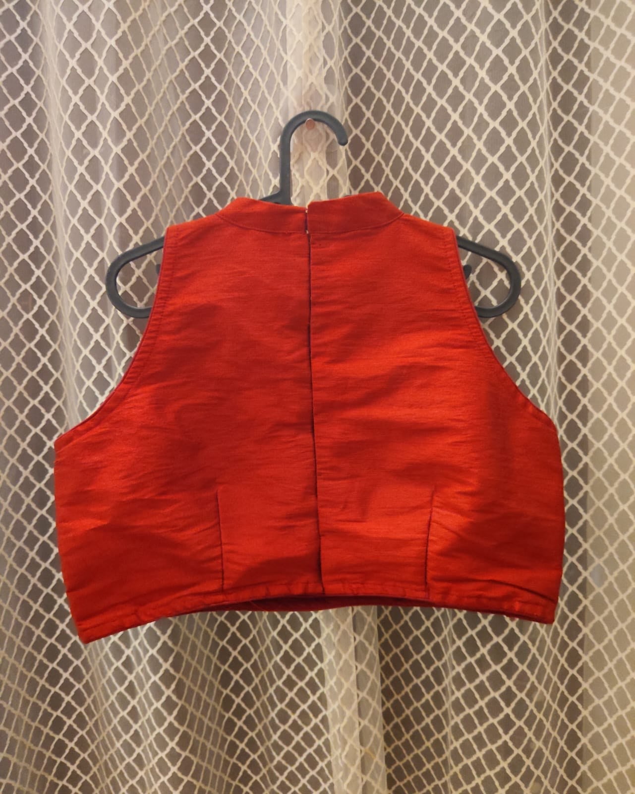 Deep burnt red semi silk sleeveless designer blouse