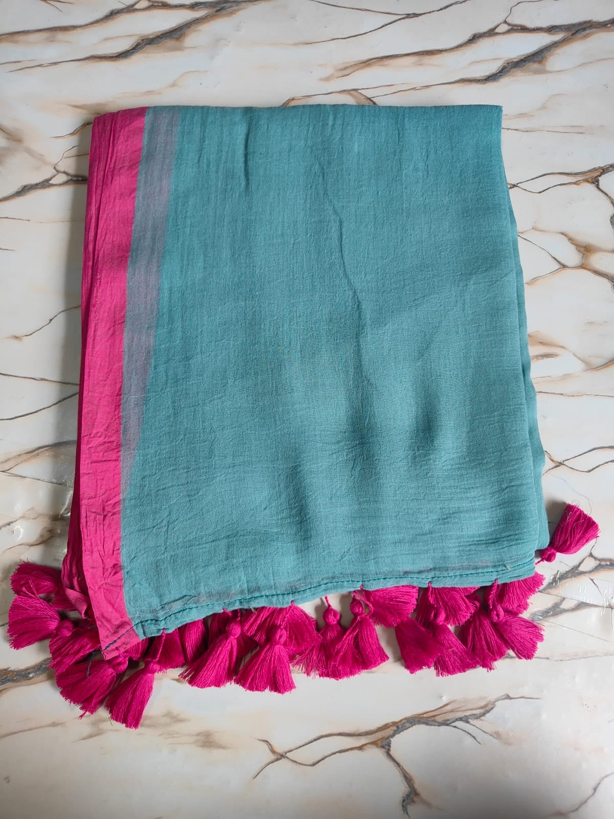 Bordered Sheroes - Plain mul cotton sarees with matching border and tassels
