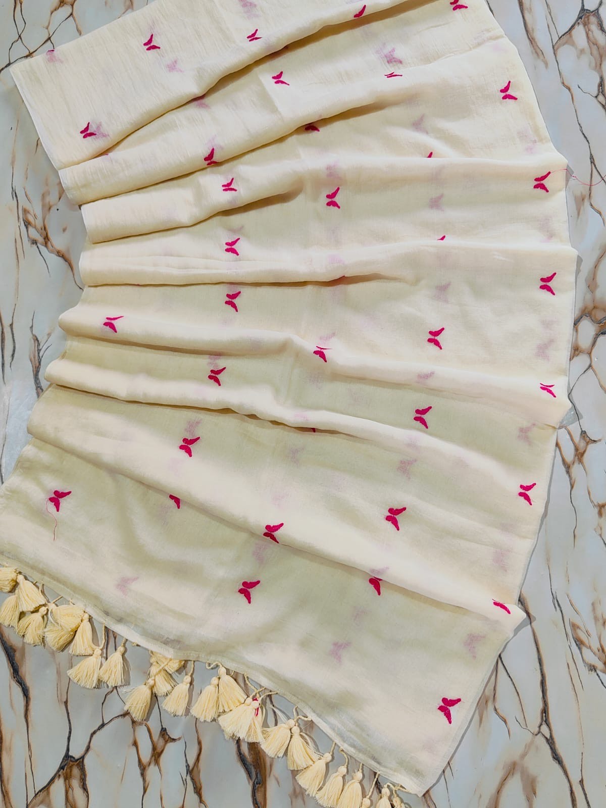 New Butterfly embroidered mul cotton saree