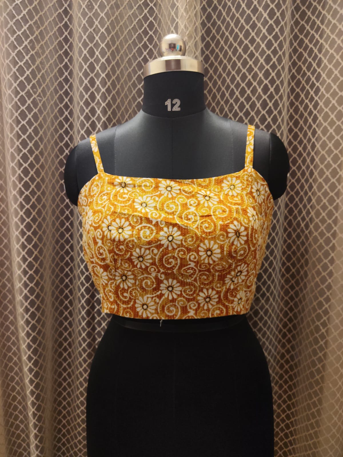 Printed Kantha strap sleeved blouse