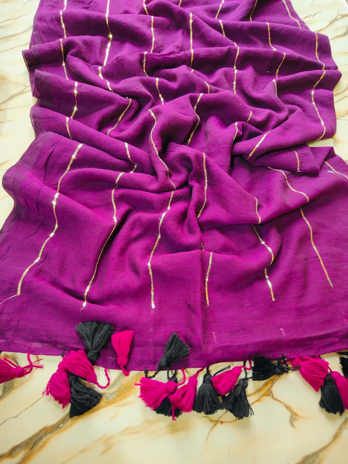 Sequins Linears - horizontal striped mul cotton sarees