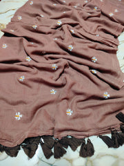 Madhuri brown "Parijat" embroidered mul cotton saree