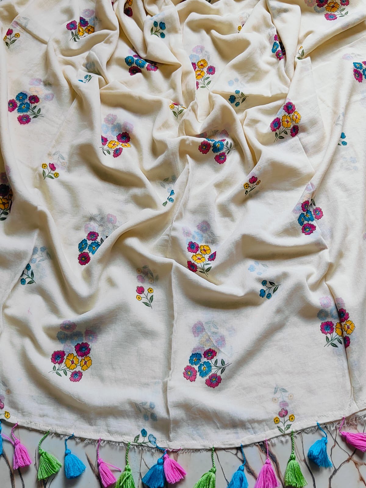 "Flora" collection of printed floral mul cotton saree