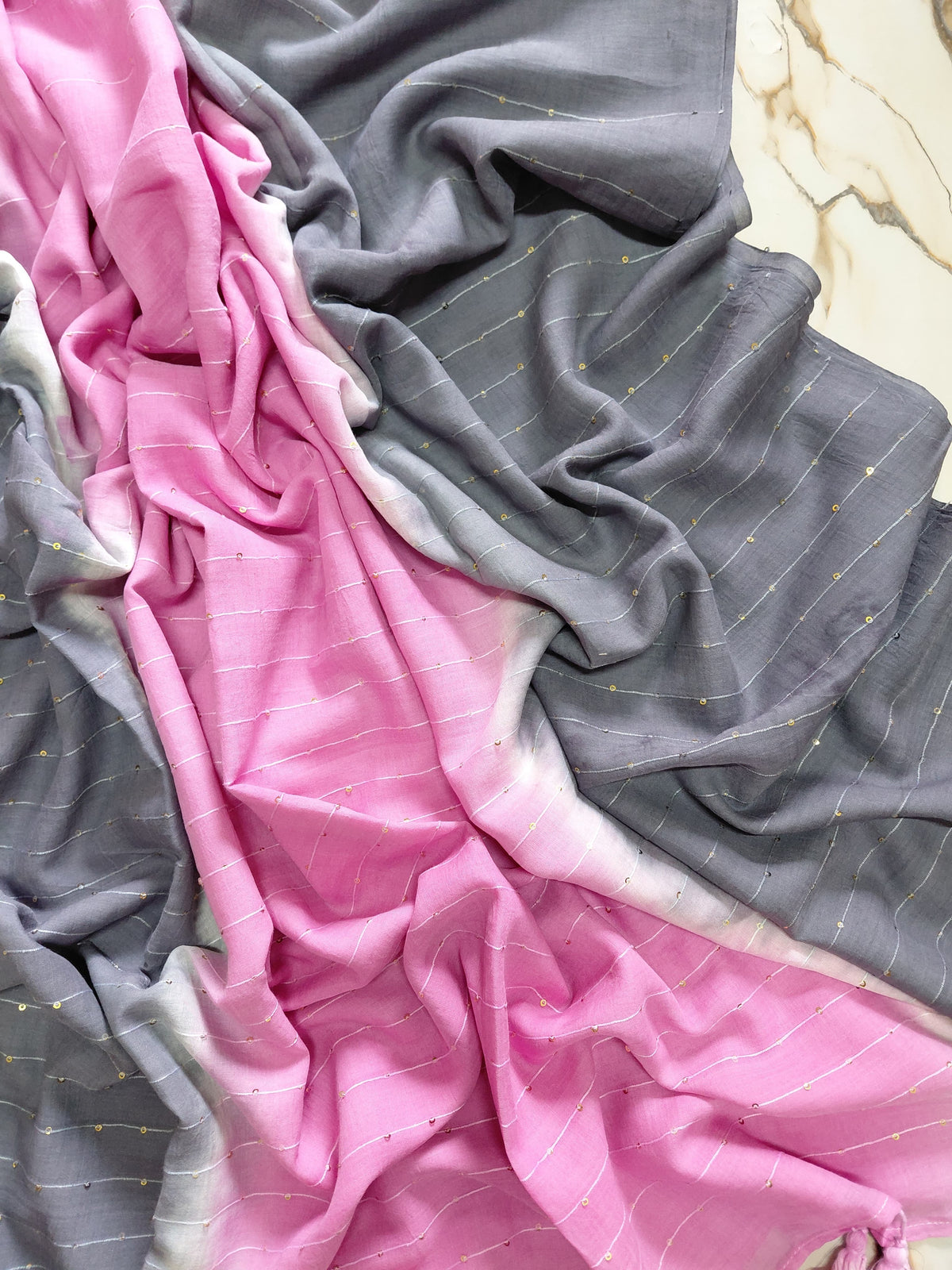 Sunehri - ombre sequinned mul cotton saree