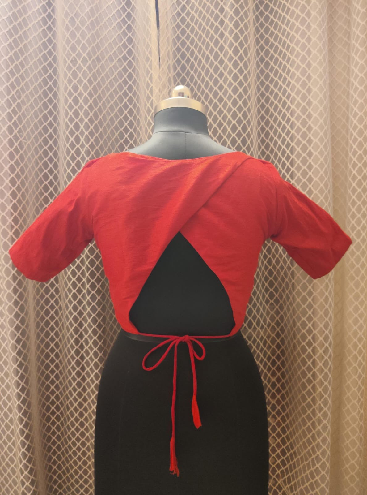 Red semi silk designer blouse