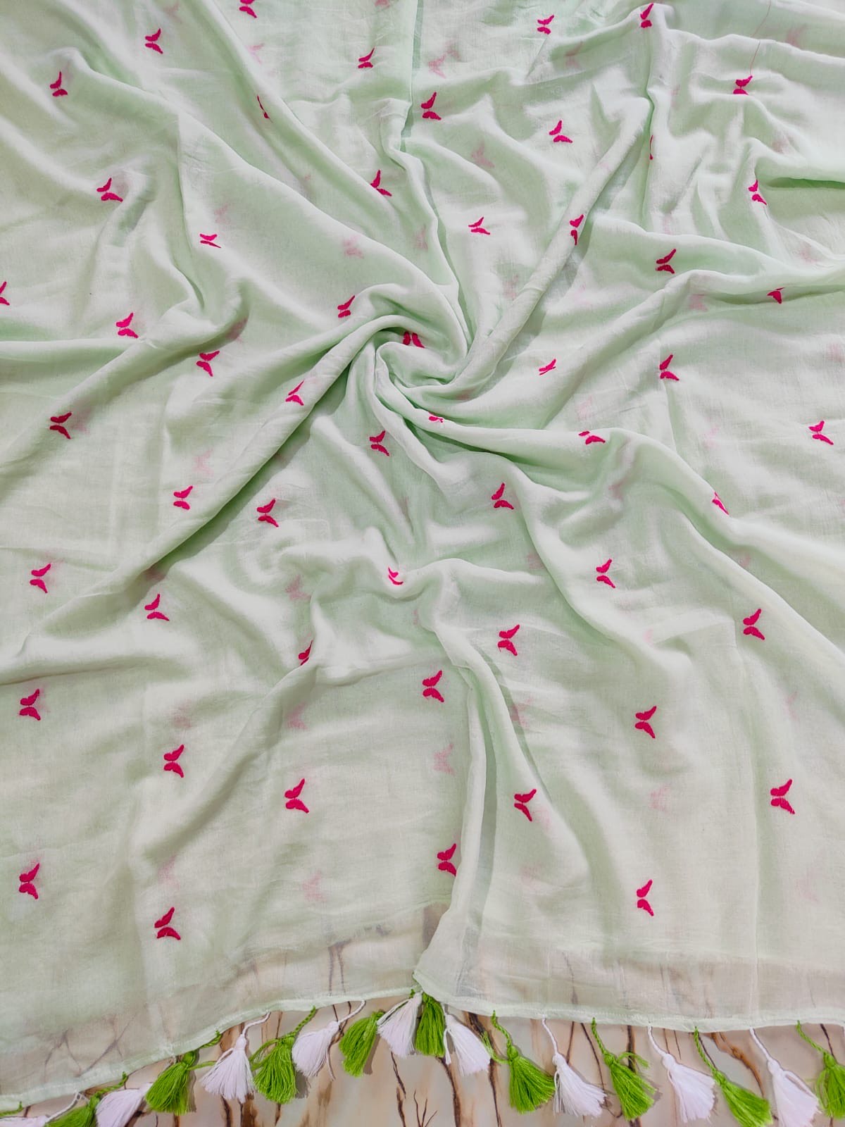 New Butterfly embroidered mul cotton saree